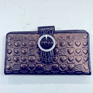 BRIGHTON TIFFANY SMALL BRONZED PURSE & WALLET QUILTED HEARTS REAL LEATHER